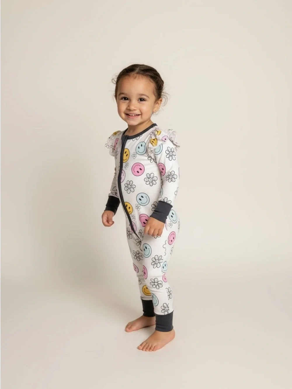 Kids White Smiley & Floral One-Piece Pajama